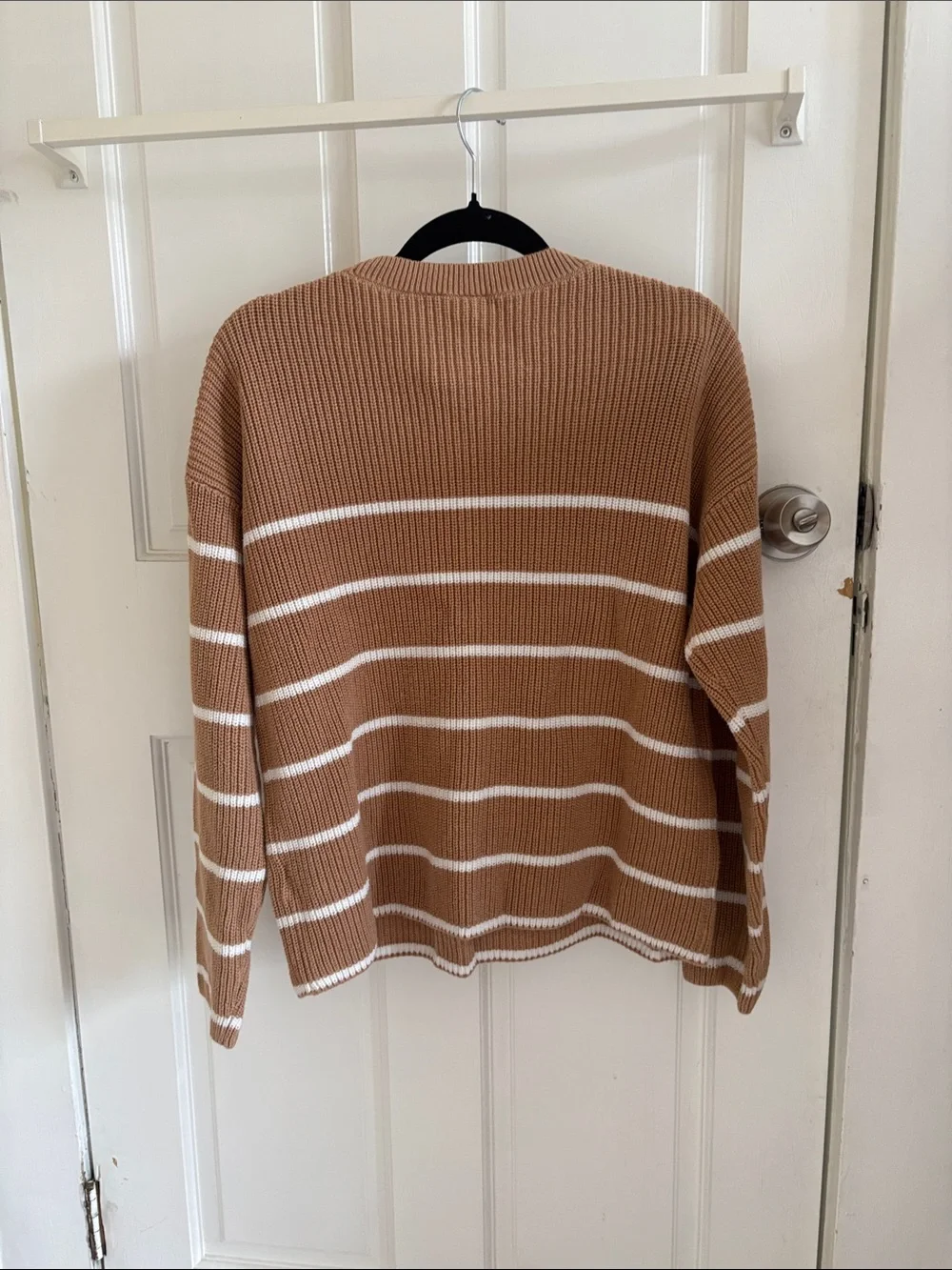 100% cotton GAP Camel and White Striped Crewneck Sweater